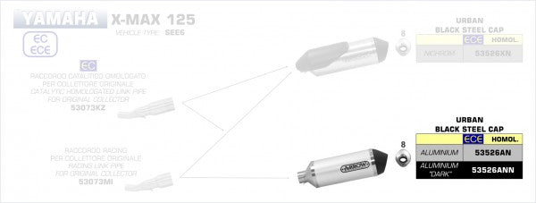 HOMOLOGATED ALUMINIUM DARK URBAN SILENCER WITH BLACK STAINLESS STEEL END CAP FOR ARROW LINK PIPE