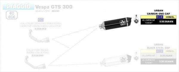 Scooter Urban aluminium Dark silencer with carbon end cap, Endcap Carbon, ECE Homologated, Included DB-Killer