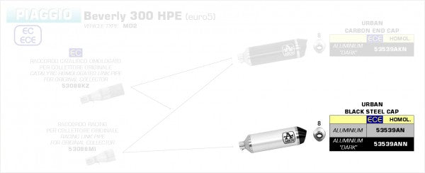 Scooter Urban aluminium Dark silencer with Dark end cap, Endcap Black Steel, ECE Homologated, Included DB-Killer