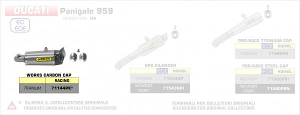 TITANIUM WORKS RH+LH SILENCERS WITHOUT CATALYST WITH CARBON END CAP FOR ORIGINAL COLLECTORS