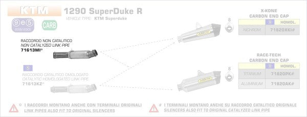 STAINLESS STEEL LINK PIPE WITHOUT CATALYST FOR ORIGINAL COLLECTORS AND SILENCERS AND ARROW SIL.