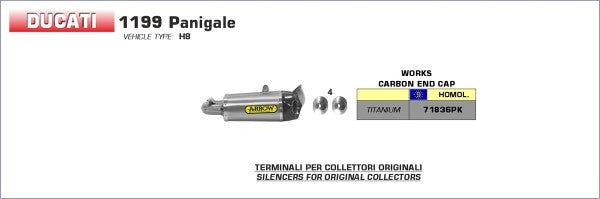 HOMOLOGA TED TITANIUM RH+LH WORKS SILENCERS WITH CARBON END CAP FOR ORIGINAL COLLECTORS