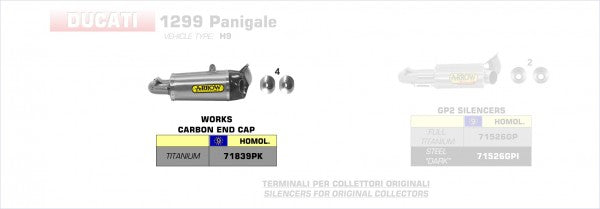 HOMOLOGATED TITANIUM WORKS LH+RH SILENCERS WITH CARBON END CAP FOR ORIGINAL COLLECTORS
