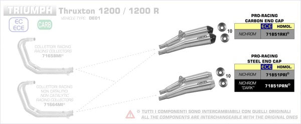 HOMOL. NICHROM PRO-RACING RH+LH SILENCERS FOR ORIGINAL COLLECTORS