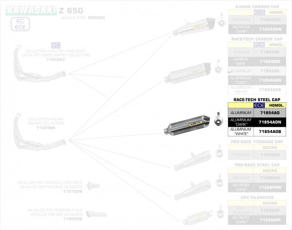 HOMOL.ALUMINIUM DARK RACE TECH SILENCER WITH STAINLESS STEEL END CAP FOR ARROW COLLECTORS