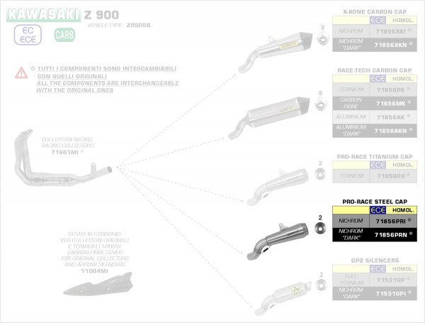 HOMOLOGATED NICHROM PRO-RACE SILENCER WITH STAINLESS STEEL LINK PIPE FOR ORIGINAL AND ARROW COLLEC.