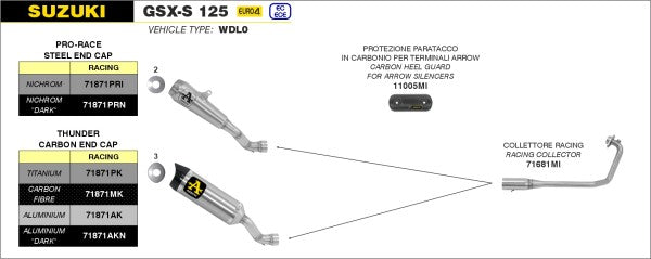 ARROW SUZUKI GSX-S 125 '17 HOMOLOGATED NICHROM PRO RACE SILENCER WITH WELDED LINK PIPE FOR ARROW COLLECTORS | 71871PRI