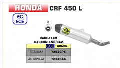 ARROW HONDA CRF 450L '19 HOMOLOGATED RACE TECH TITANIUM SILENCER WITH CARBON END CAP AND WITH WELDED LINK PIPE | 72530PK
