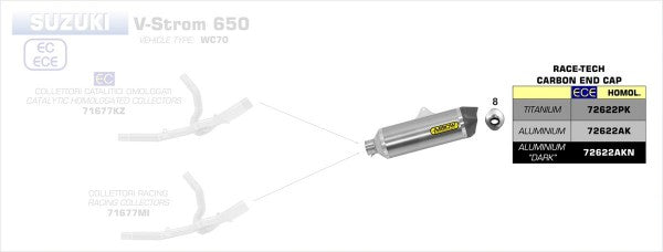 HOMOLOGATED ALUMINIUM DARK RACE-TECH SILENCER WITH CARBON END CAP FOR ARROW COLLECTORS