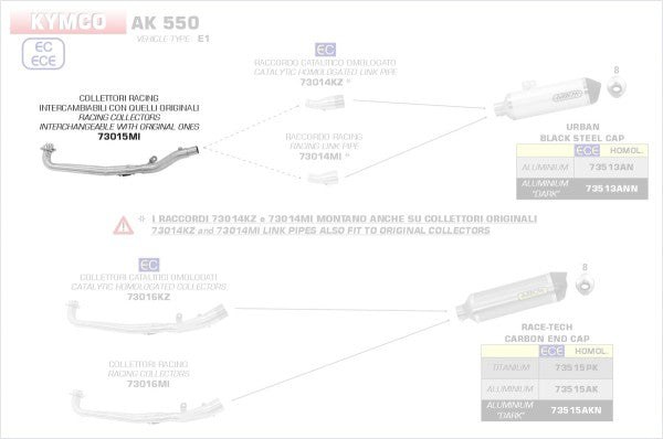 STAINLESS STEEL COLLECTORS FOR ORIGINAL SILENCER AND ARROW URBAN SILENCERS AND LINK PIPES