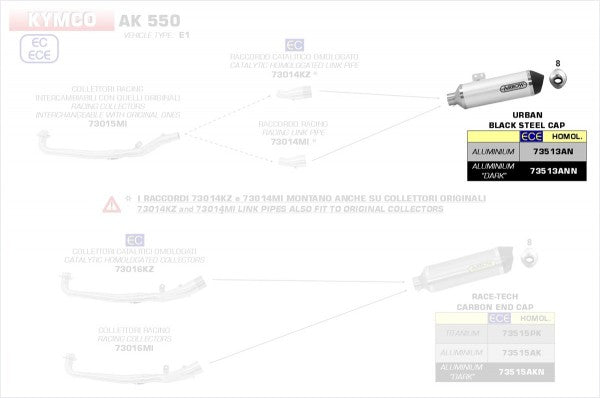 HOMOLOGATED ALUMINIUM DARK URBAN SILENCER WITH STAINLESS STEEL END CAP FOR ARROW LINK PIPES