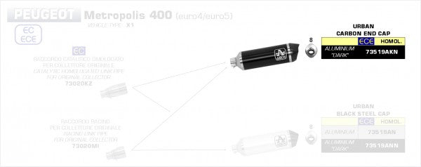 Scooter Urban aluminium Dark silencer with carbon end cap, Endcap Carbon, ECE Homologated, Included DB-Killer