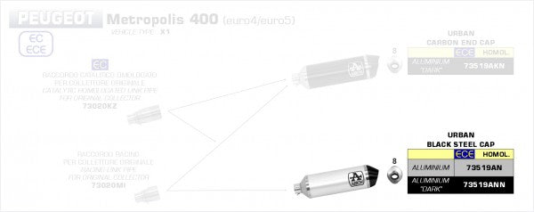 Scooter Urban aluminium Dark silencer with Dark end cap, Endcap Black Steel, ECE Homologated, Included DB-Killer