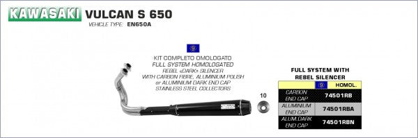 HOMOLOGATED STAINLESS STEEL DARK 2:1 "REBEL" FULL SYSTEM WITH CARBON END CAP