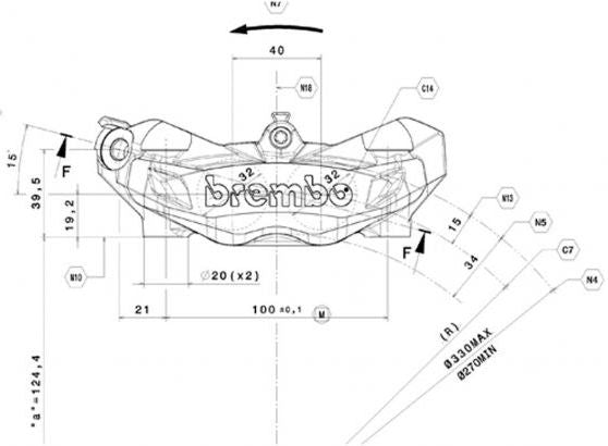 Brembo RADIAL RIGHT FRONT BRAKE TITANIUM CALIPER MONOBLOCK M432B 100MM | 20B69084
