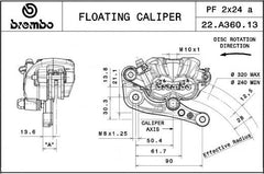 Brembo FLOATING RIGHT FRONT BRAKE CALIPER 2x24 WHEELBASE 90MM | 22A36013