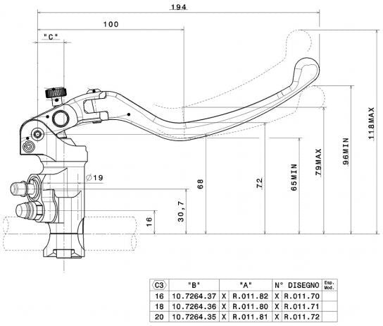 Brembo RADIAL BRAKE 19x16 CNC MASTER CYLINDER | XR01170
