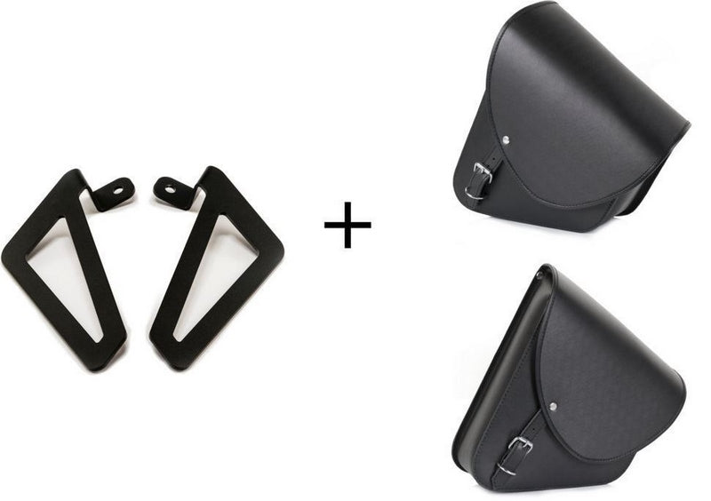 Custom Acces Barcelona Leather Saddlebag Left Side + Universal Support Side Left, Black | APB002N
