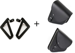 Custom Acces Barcelona Leather Saddlebag Left Side + Universal Support Side Left, Black | APB002N
