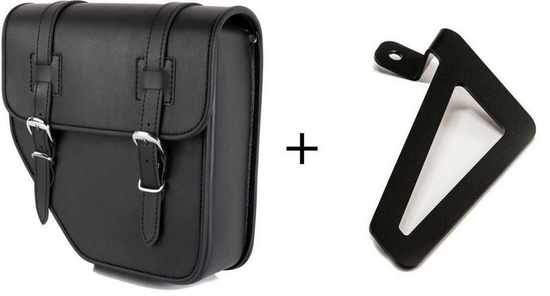 Custom Acces Ibiza Leather Saddlebag Left Side + Universal Support Side Left, Black | APM002N