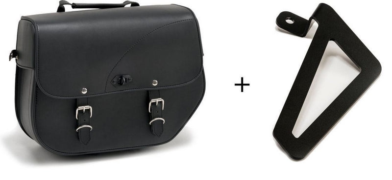 Custom Acces Sant Louis Leather Saddlebag With Metal Base Left Side And Left Fitting Kit, Black | APS012N