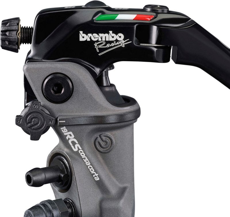 CNC Racing RADIAL BRAKE MASTER CYLINDER BREMBO 19RCS CORSA CORTA FOLD-UP LEVER 18-20 RATIO, Black | 110C74010