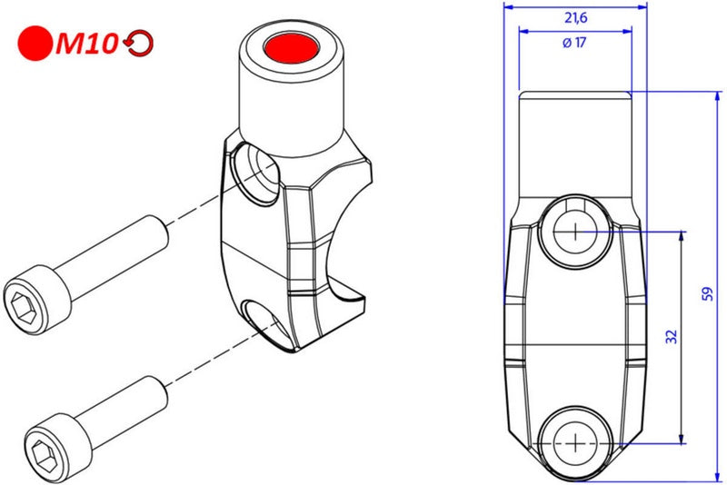 CNC Racing Brembo Master cylinder clamp with Mirror Mount thread M10 left | CV011