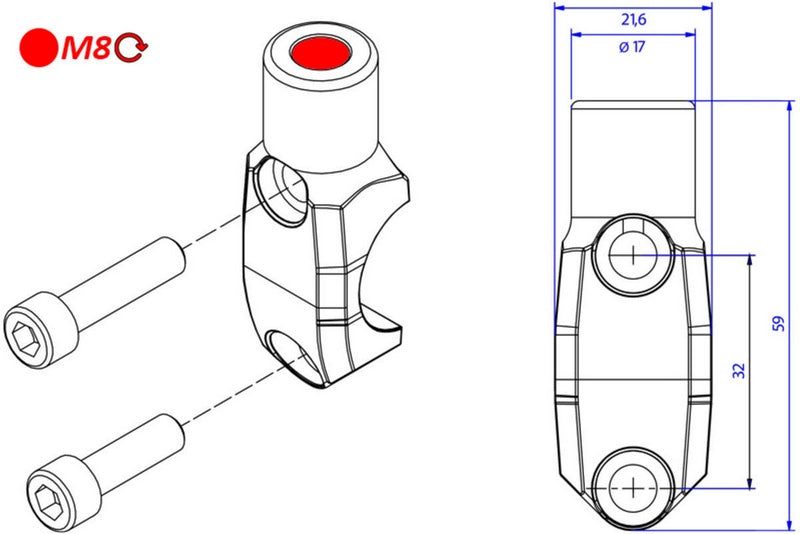CNC Racing Brembo Master cylinder clamp with Mirror Mount thread M8 right | CV012