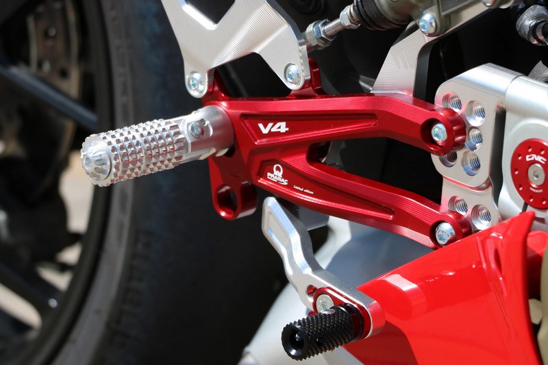 CNC Racing Adjustable rear sets Ducati Panigale V4 series for V4, V4 S and V4 Speciale - Pramac Racing limited Edition, Silver/Red | PE406PR
