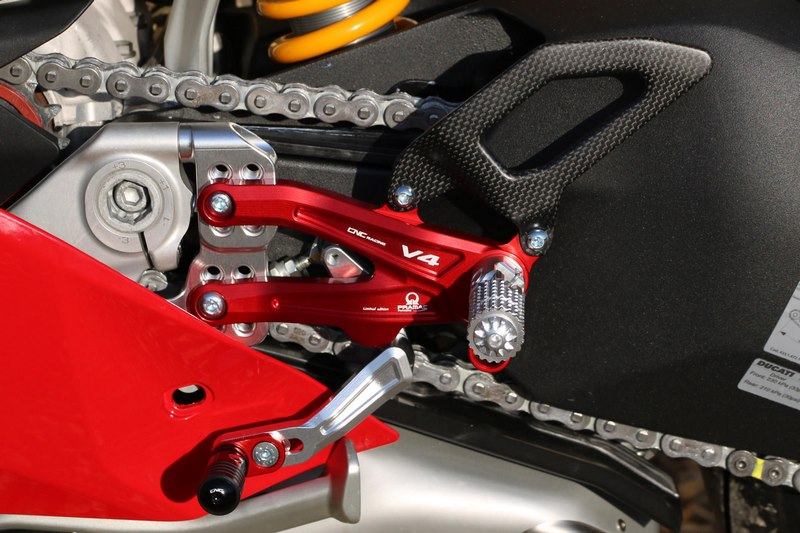 CNC Racing Adjustable rear sets RPS Ducati Panigale V4 R - Pramac Racing Limited Edition, Silver/Red | PE408PR
