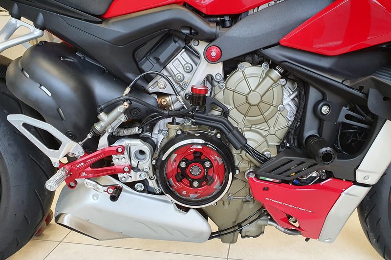 CNC Racing Adjustable rearsets Ducati Streetfighter V4 - Pramac Racing limited Edition, Silver/Red | PE409RPR