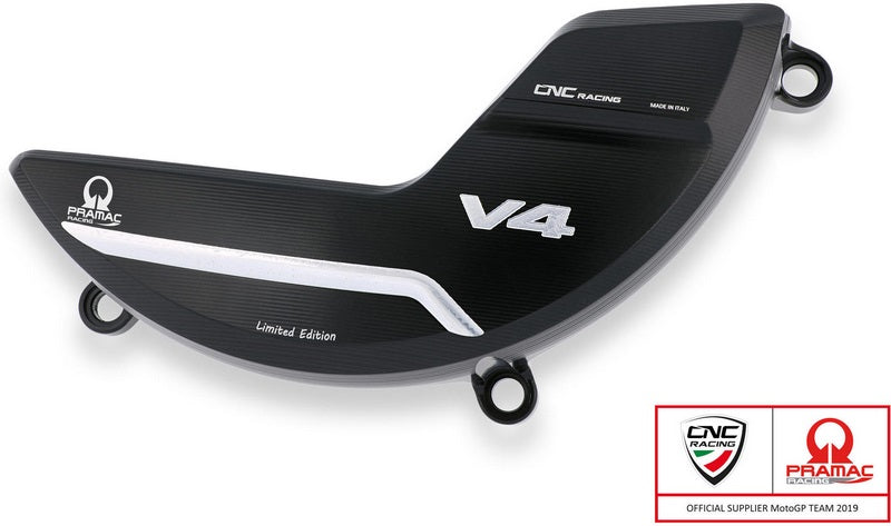 CNC Racing CLUTCH COVER PROTECTOR DUCATI PANIGALE V4 - PRAMAC RACING LIMITED EDITION, Black/Silver | PR310BPR