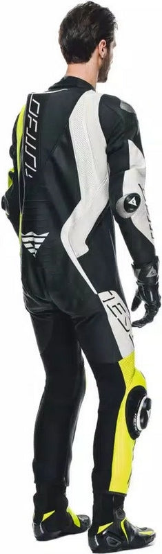 Dainese AUDAX D-ZIP 1PC PERF. LEATHER SUIT, BLACK/YELLOW-FLUO/WHITE | 2015100002-P86