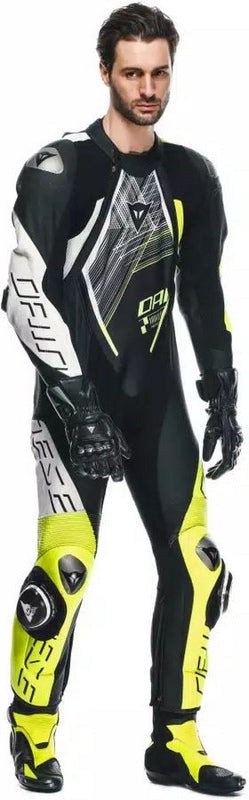 Dainese AUDAX D-ZIP 1PC PERF. LEATHER SUIT, BLACK/YELLOW-FLUO/WHITE | 2015100002-P86
