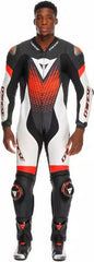 Dainese LAGUNA SECA 6 PERF 1PC LEATHER SUIT, BLACK/WHITE/RED-FLUO, Size 50 | 2015100061N32011