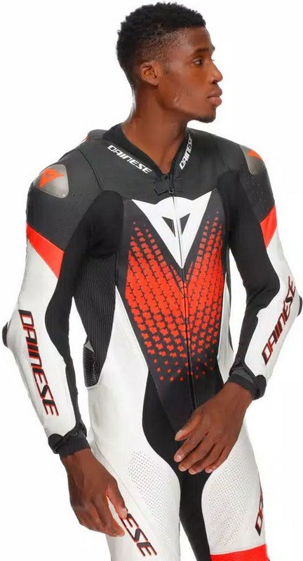 Dainese LAGUNA SECA 6 PERF 1PC LEATHER SUIT, BLACK/WHITE/RED-FLUO, Size 50 | 2015100061N32011