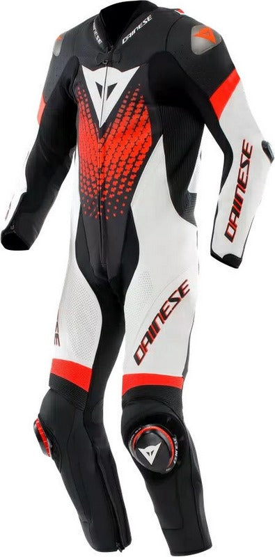 Dainese LAGUNA SECA 6 PERF 1PC LEATHER SUIT, BLACK/WHITE/RED-FLUO, Size 50 | 2015100061N32011