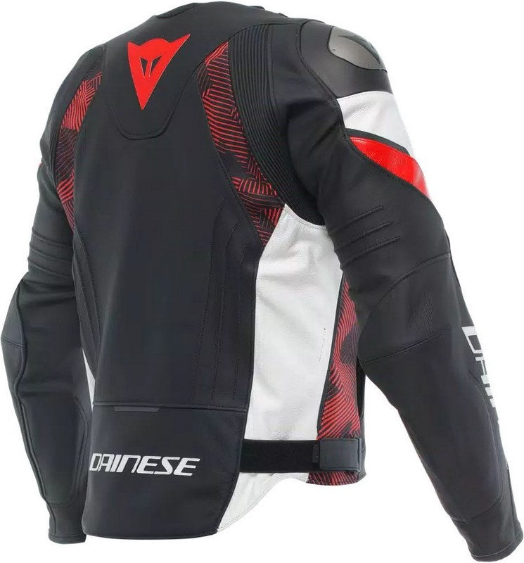 Dainese AVRO 5 LEATHER JACKET, BLACK/RED-LAVA/WHITE | 2015300001-A77
