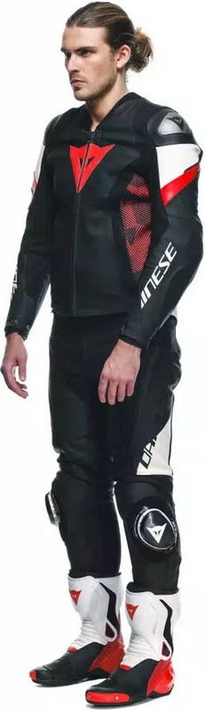 Dainese AVRO 5 LEATHER JACKET, BLACK/RED-LAVA/WHITE | 2015300001-A77