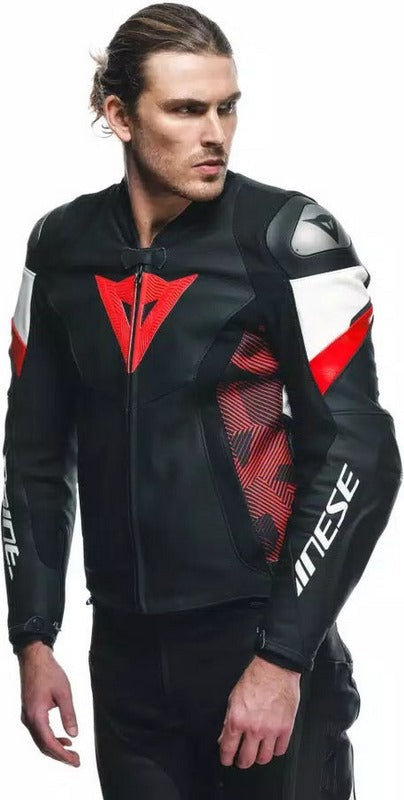Dainese AVRO 5 LEATHER JACKET, BLACK/RED-LAVA/WHITE | 2015300001-A77