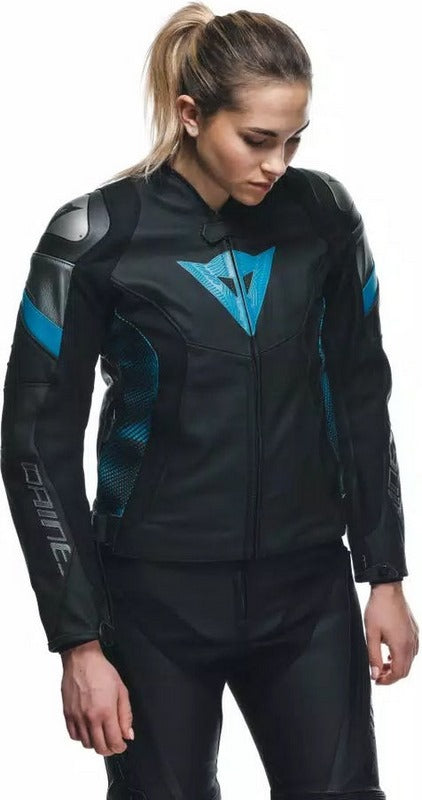 Dainese AVRO 5 LEATHER JACKET WMN, BLACK/TEAL/ANTHRACITE | 2015300002-36L