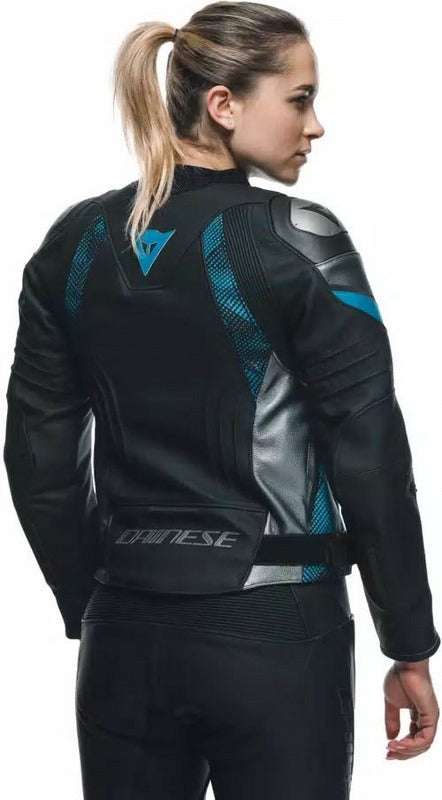 Dainese AVRO 5 LEATHER JACKET WMN, BLACK/TEAL/ANTHRACITE | 2015300002-36L