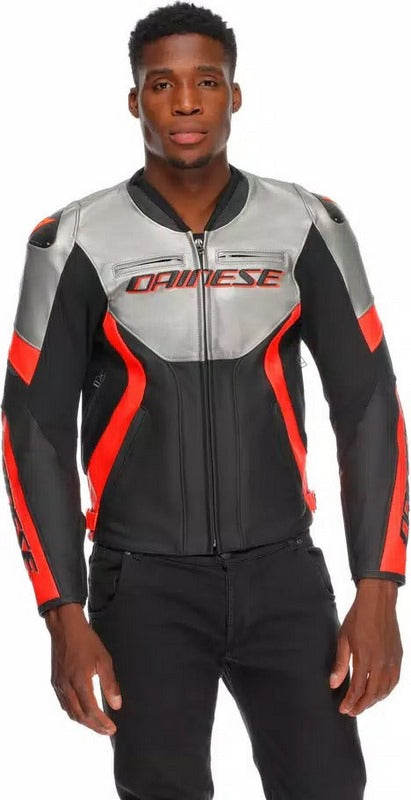 Dainese RACING 5 LEATHER JACKET, SILVER/BLACK/RED-FLUO | 2015300031-245