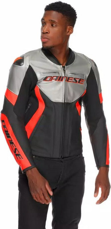 Dainese RACING 5 LEATHER JACKET, SILVER/BLACK/RED-FLUO | 2015300031-245