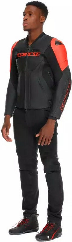 Dainese RACING 5 LEATHER JACKET, BLACK/BLACK/RED-FLUO | 2015300031-P75