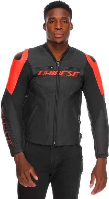 Dainese RACING 5 LEATHER JACKET, BLACK/BLACK/RED-FLUO | 2015300031-P75