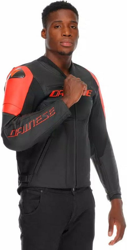 Dainese RACING 5 LEATHER JACKET, BLACK/BLACK/RED-FLUO | 2015300031-P75