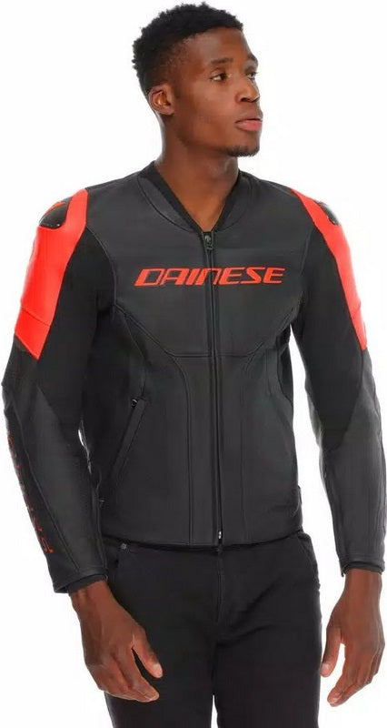 Dainese RACING 5 PERF LEATHER JACKET, BLACK/BLACK/RED-FLUO | 2015300032-P75
