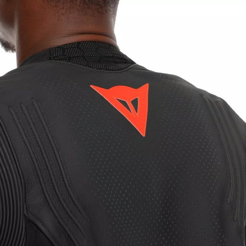 Dainese RACING 5 PERF LEATHER JACKET, BLACK/BLACK/RED-FLUO | 2015300032-P75