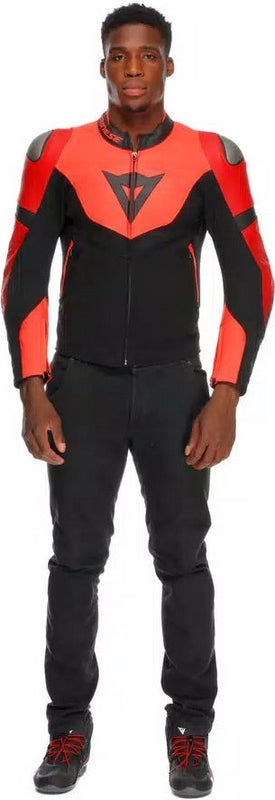 Dainese IPERATTIVA LEATHER-TEX JACKET, RED-FLUO/BLACK | 2015300036-779